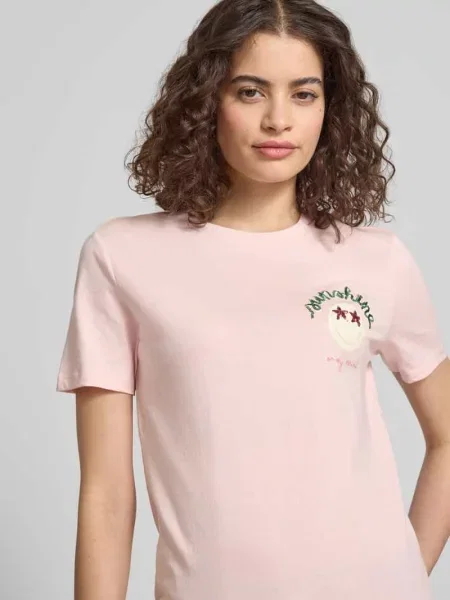 T-shirt o kroju regular fit z czystej bawełny model KITA' Only różowa