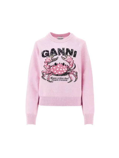 Sweter Ganni wełniany różowy