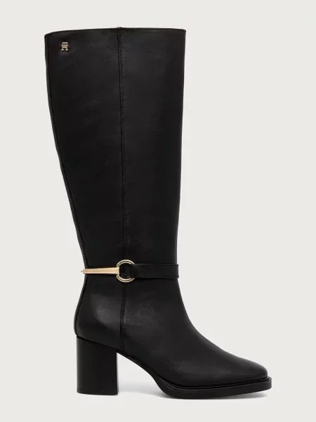 Tommy Hilfiger čižmy na dámske kožené TH STUD HEEL RIDING KNEE BOOT čierna