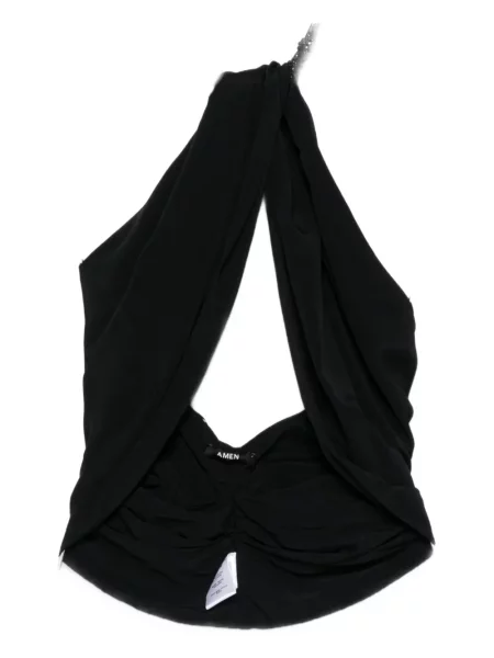 Top Amen cu mărgele cu gât halter negru