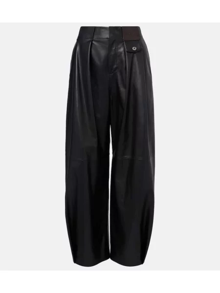 Pantaloni Loewe cu talie înaltă din piele plisate negru