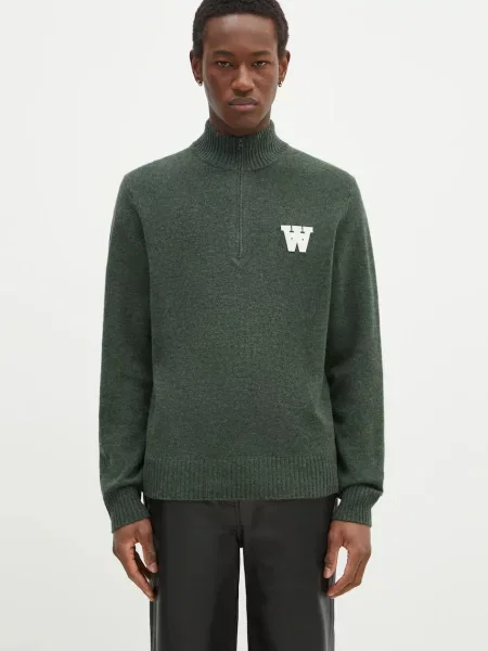 Wood Wood pulover de lana Blu AA CS Halfzip barbati light verde