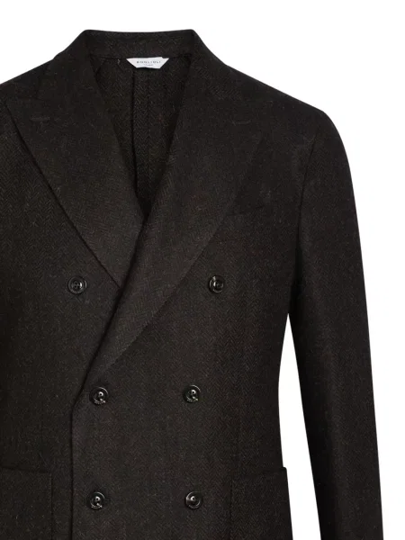 Sacou Boglioli cu model herringbone cu două rânduri de nasturi maro