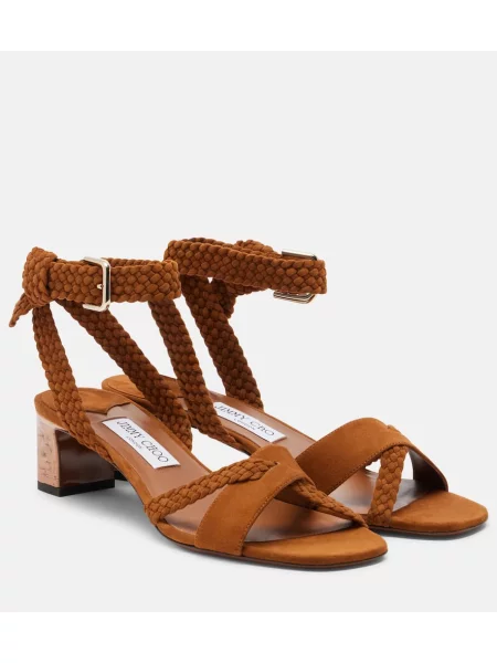 Sandale Jimmy Choo din piele de căprioară țesuți maro