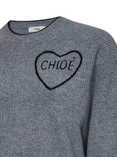 Pulover Chloé cu motiv cu inimi gri