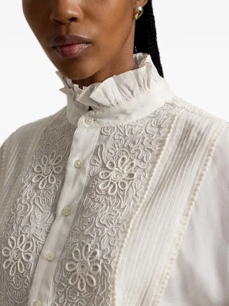 Gulerat cămașă Polo Ralph Lauren cu broderie din poplin gri
