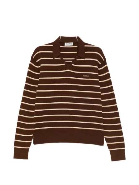 Dryžuotas marškinėliai Miu Miu v formos iškirpte ruda