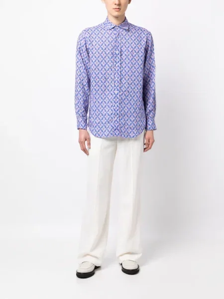 Lněná košile Love Brand & Co. s potiskem modrá