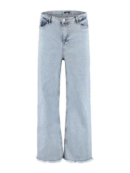 Trendyol Curve Light Blue High Waist Dirty Tie Detailed Wide Leg Jeans modra