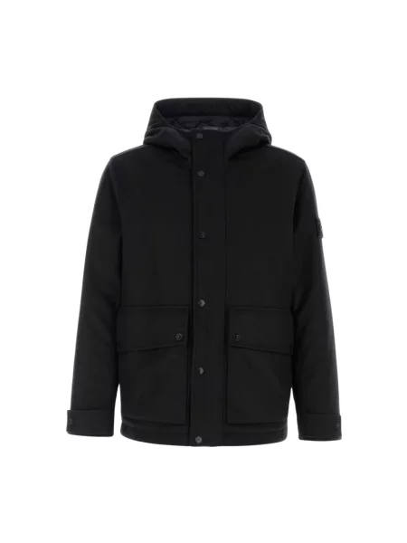 Krótka parka Stone Island wełniana z kamieniami czarna