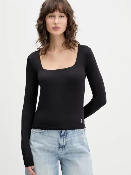 Majica z dolgimi rokavi Guess Jeans črna