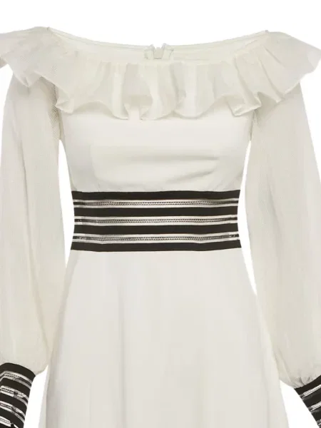 Rochie maxi Zayan cu volane lungă de costum alb