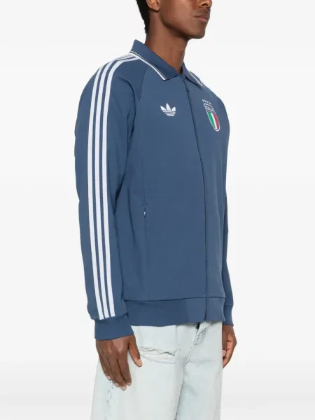 Hanorac cu fermoar Adidas cu dungi albastru