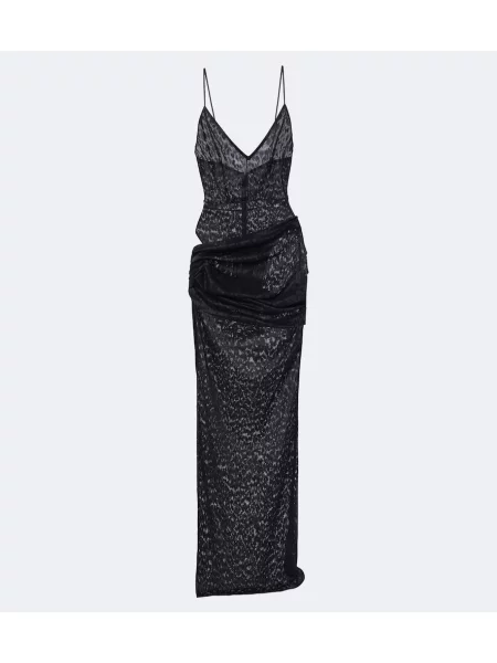 Rochie maxi Alex Perry cu imagine cu model leopard din dantelă negru