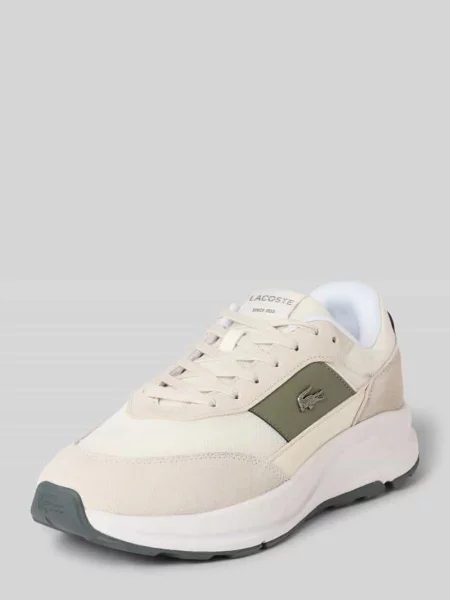 Sneakersy o niskim kroju z detalami ze skóry Model RUN SET' Lacoste białe