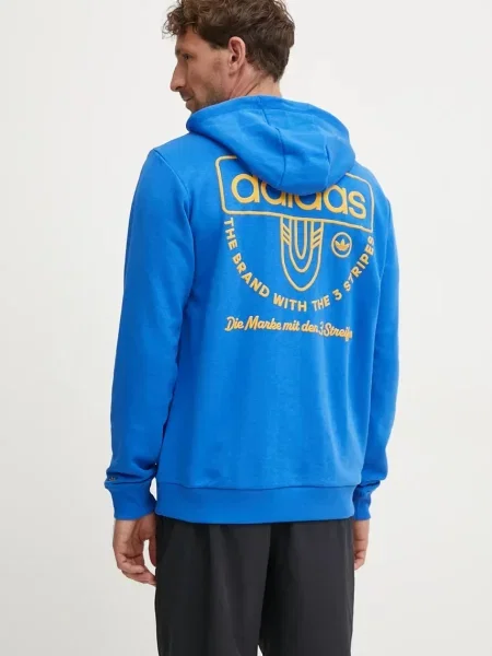 Mikina adidas Originals s kapucí s potiskem modrá