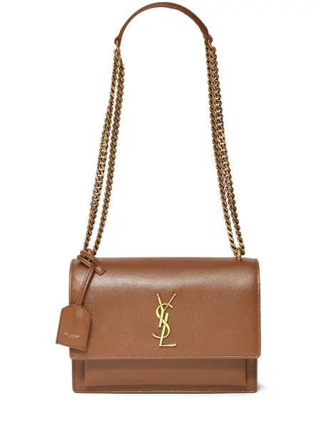 Kožená kožená taška Saint Laurent hnedá