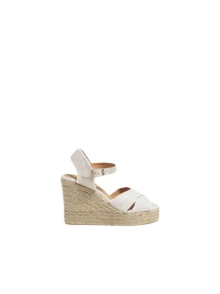 Espadryle Castaner skórzane na koturnie żółte