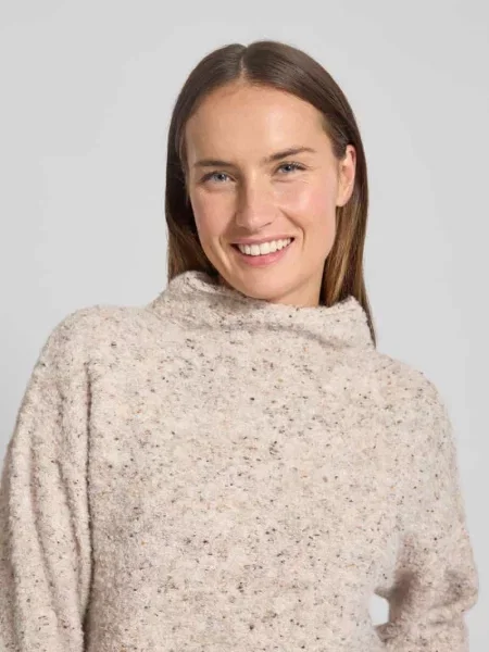 Sweter z dzianiny z prążkowanymi wykończeniami model ‘Grsnemes’ Free/quent beżowy