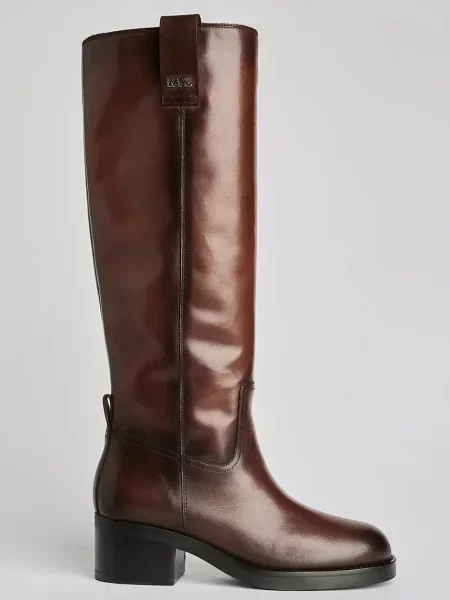 Шкіряні чоботи Karl Lagerfeld BROOKLYN блок злегка утеплені коричневий