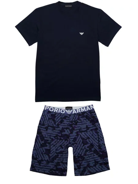 Emporio Armani Pijama scurtă albastru închis / negru alb