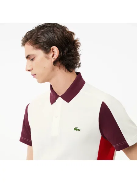Lacoste Koszulka Polo Z Blokadą Koloru Regular Fit Czerwona biały