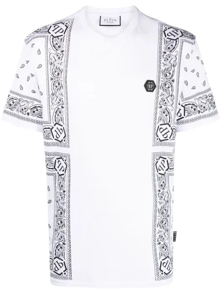 Tricou Philipp Plein cu imagine scurt alb