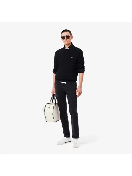 Lacoste Monochromatyczny Sweter Z Okrągłym Dekoltem czarny