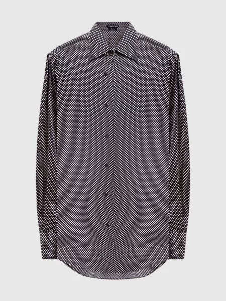 Шелковая блузка Tom Ford в горошек черная