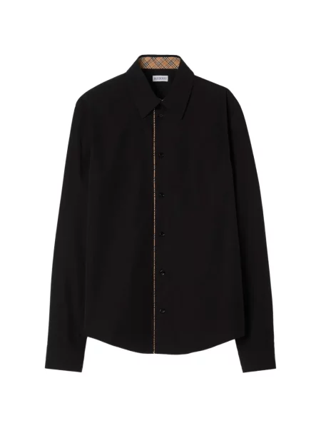 Cămașă Burberry în carouri clasică din poplin negru