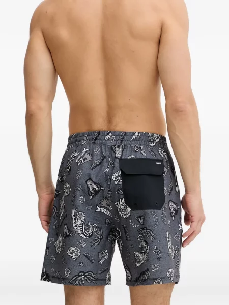 Slip de baie Hurley cu imagine cu cordon gri