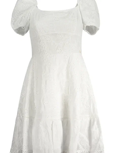 Rochie din denim Guess Jeans scurtă de costum alb