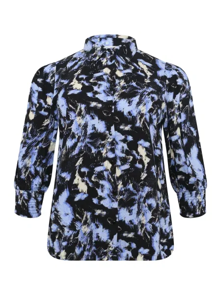 KAFFE CURVE Bluză Lurana albastru deschis / galben pastel negru