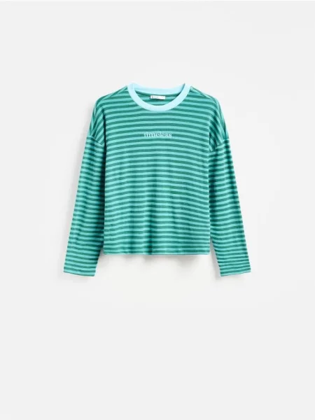 Reserved Tricou în dungi cu mânecă lungă turcoaz