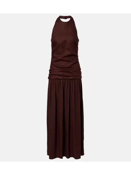 Rochie maxi Faithfull de in cu gât halter de costum maro