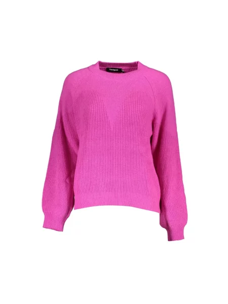 Golf Desigual z długim rękawem elegancki z wysokim kołnierzem różowy