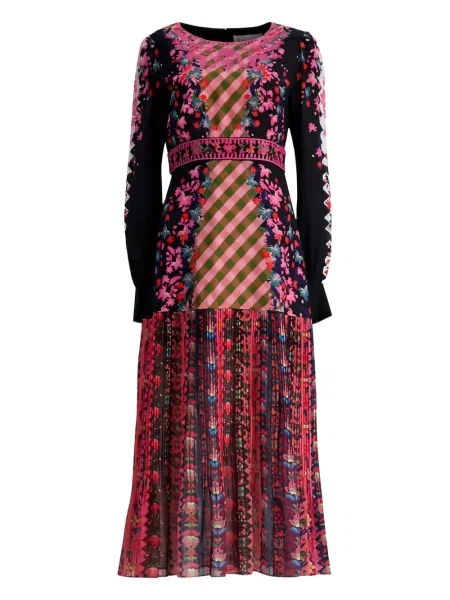Rochie Saloni cu model floral plisată de costum negru