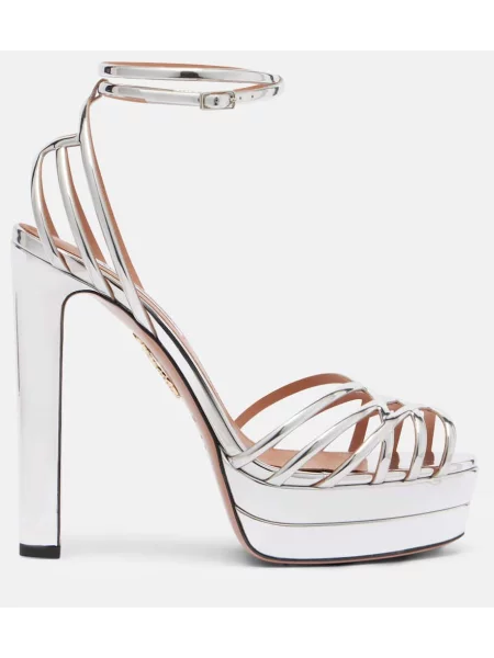 Sandale Aquazzura din piele cu platformă argintiu