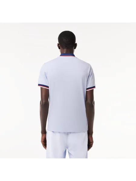 Lacoste Koszulka Polo O Regularnym Kroju Ze Stretchem Z Bawełny Pikowej Z Kontrastowym Kołnierzykiem niebieska