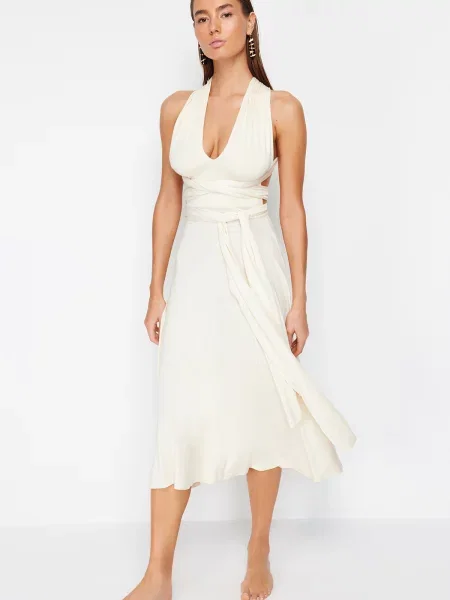 Pletena maksi obleka Trendyol vezi siva