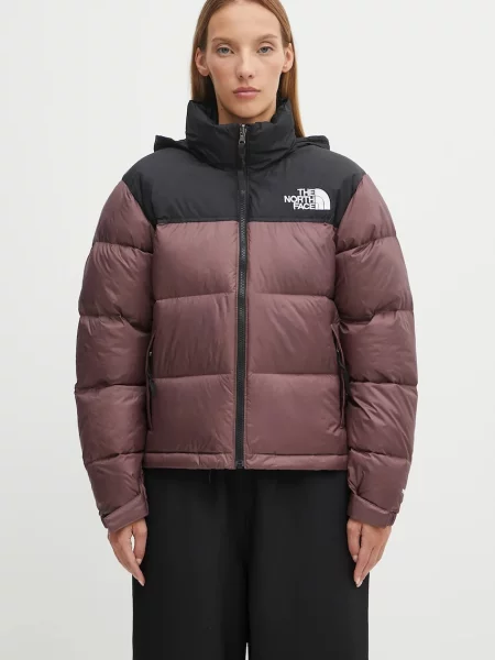 Пухено яке The North Face Retro Nuptse кафяво зимен модел виолетово