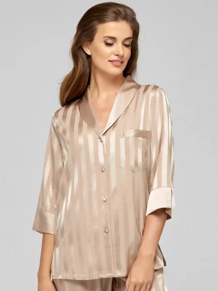 Шовкова смугаста сорочка Marc&andre бежева