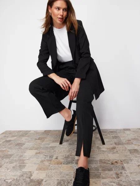 Hlače Trendyol z visokim pasom črna