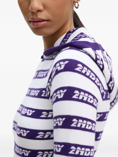 Prugasti džemper Day Birger Et Mikkelsen s kapuljačom bijela