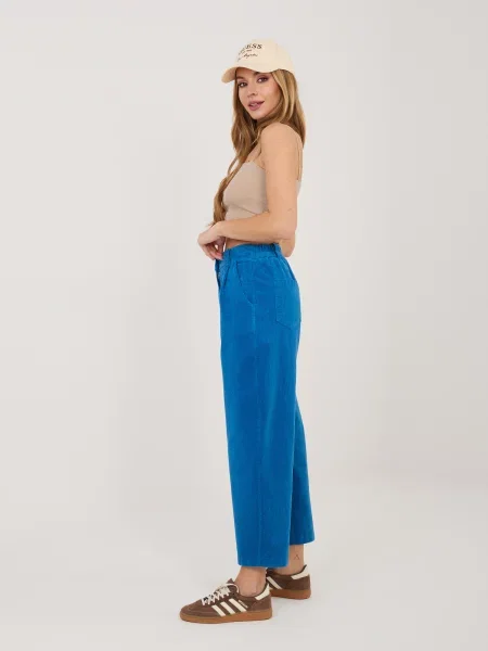 Pantaloni Rue Paris de catifea albastru