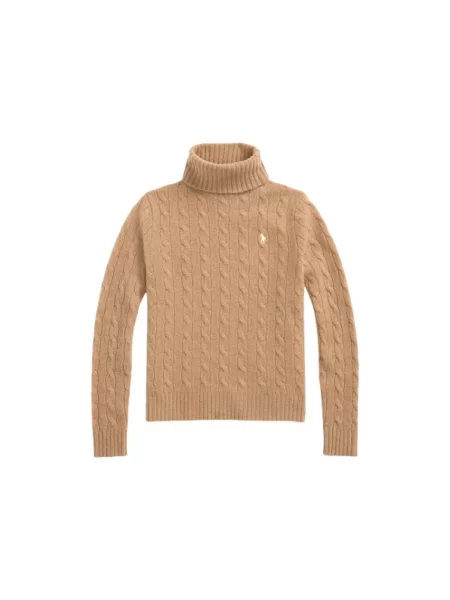 Sweter z dzianiny z golfem Ralph Lauren brązowy