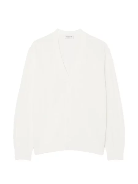 Cardigan Lacoste tricotate cu decolteu în V alb