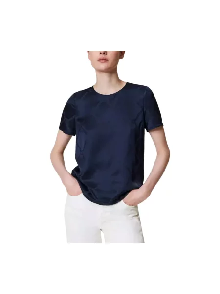 Bluzka Twinset z nadrukiem z lyocellu niebieska