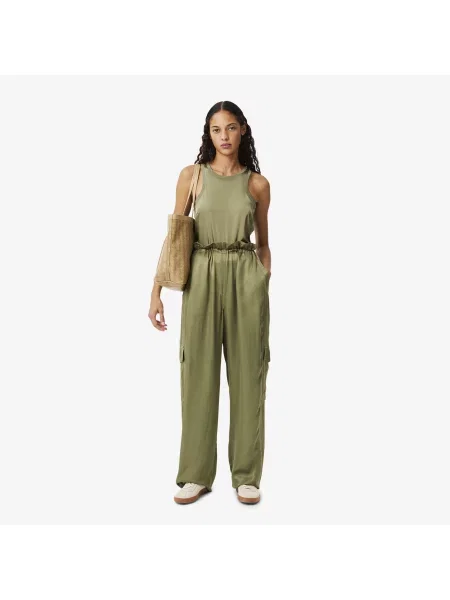 Lacoste Satynowe Spodnie Oversize Cargo zielone