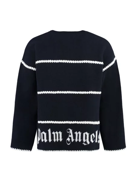 Haftowany sweter Palm Angels wełniany niebieski